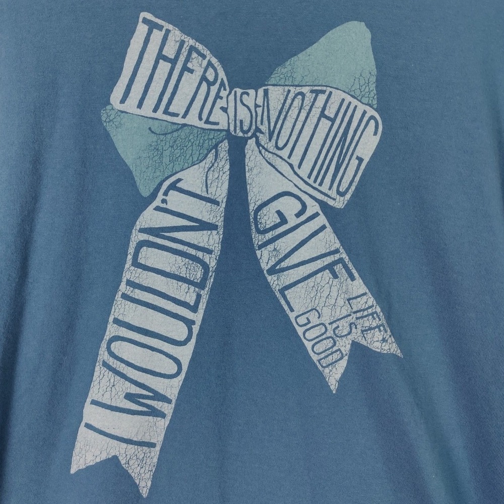 Life is Good Gift Bow Graphic Top Womens Large Long Sleeve Blue Cozy Comfort‎